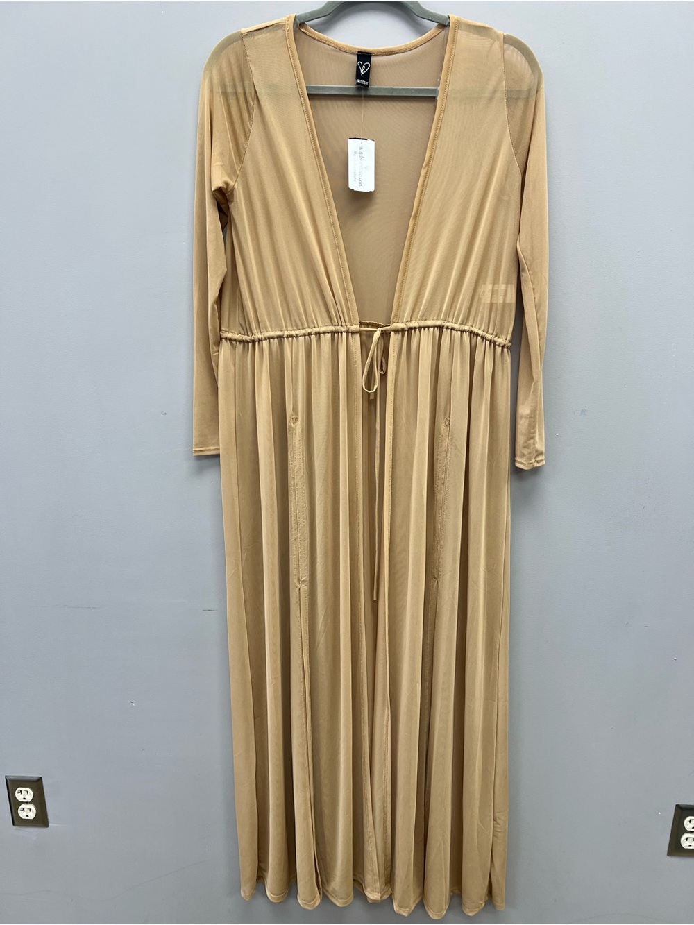 Windsor Sheer Drawstring Cardigan in Camel Tan Women’s S